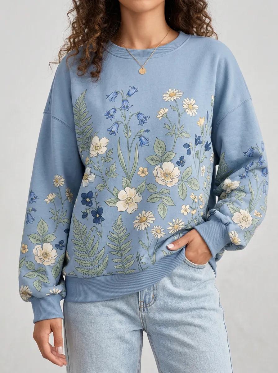 Women's Wildflower Artwork Casual Sweatshirt