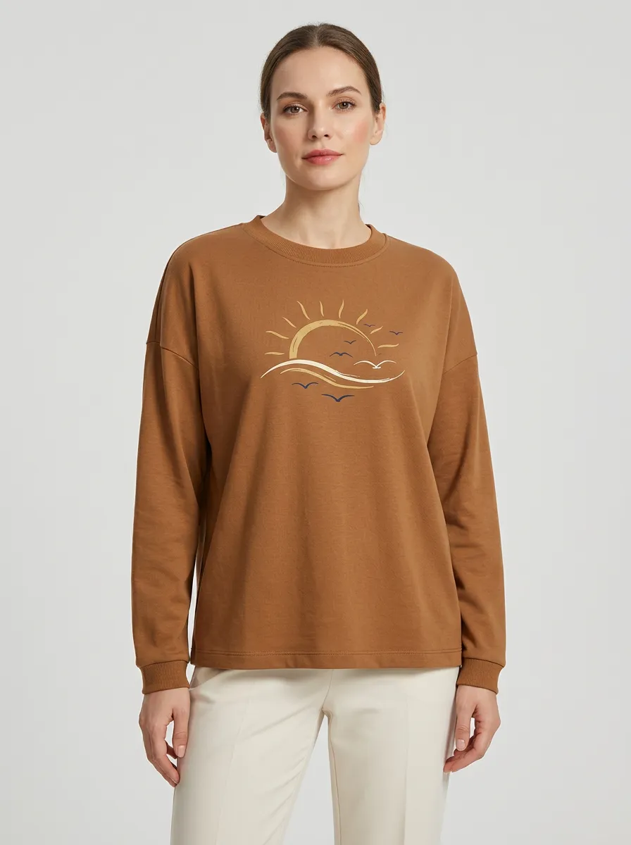 Women's Ocean Graphic Print Crew-Neck Sweatshirt