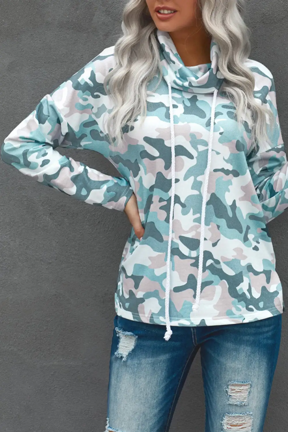 Camo Drawstring Sweatshirt