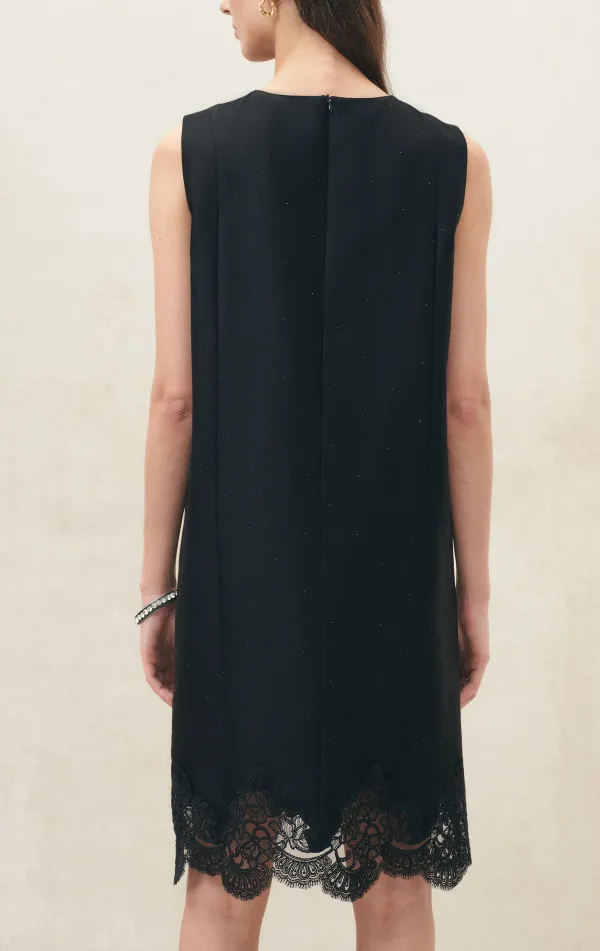 Embroidered Embellished Silk Wool Knit Midi Dress
