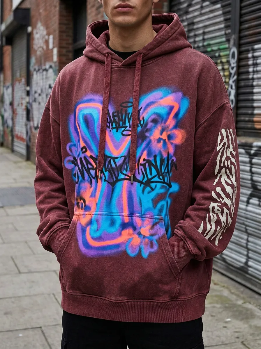 Unisex Graffiti Neon Spray Paint Graphic Hoodie