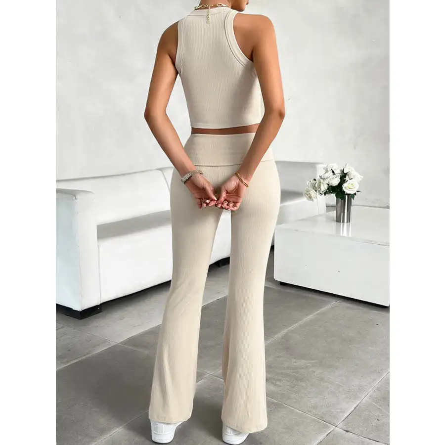 Ribbed Round Neck Tank and Pants Set
