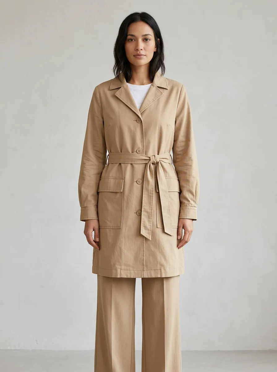 Button Front Belted Trench Coat