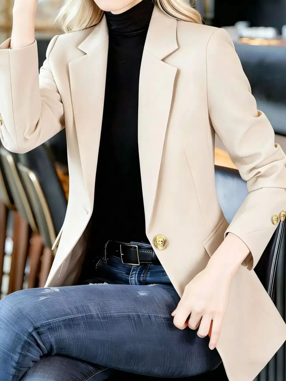 Refined Single-Button Lapel-Collar Blazer