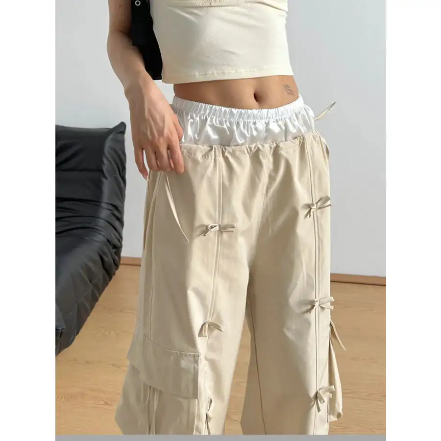 Cargo Wide Leg Pants with Bow Tie Details
