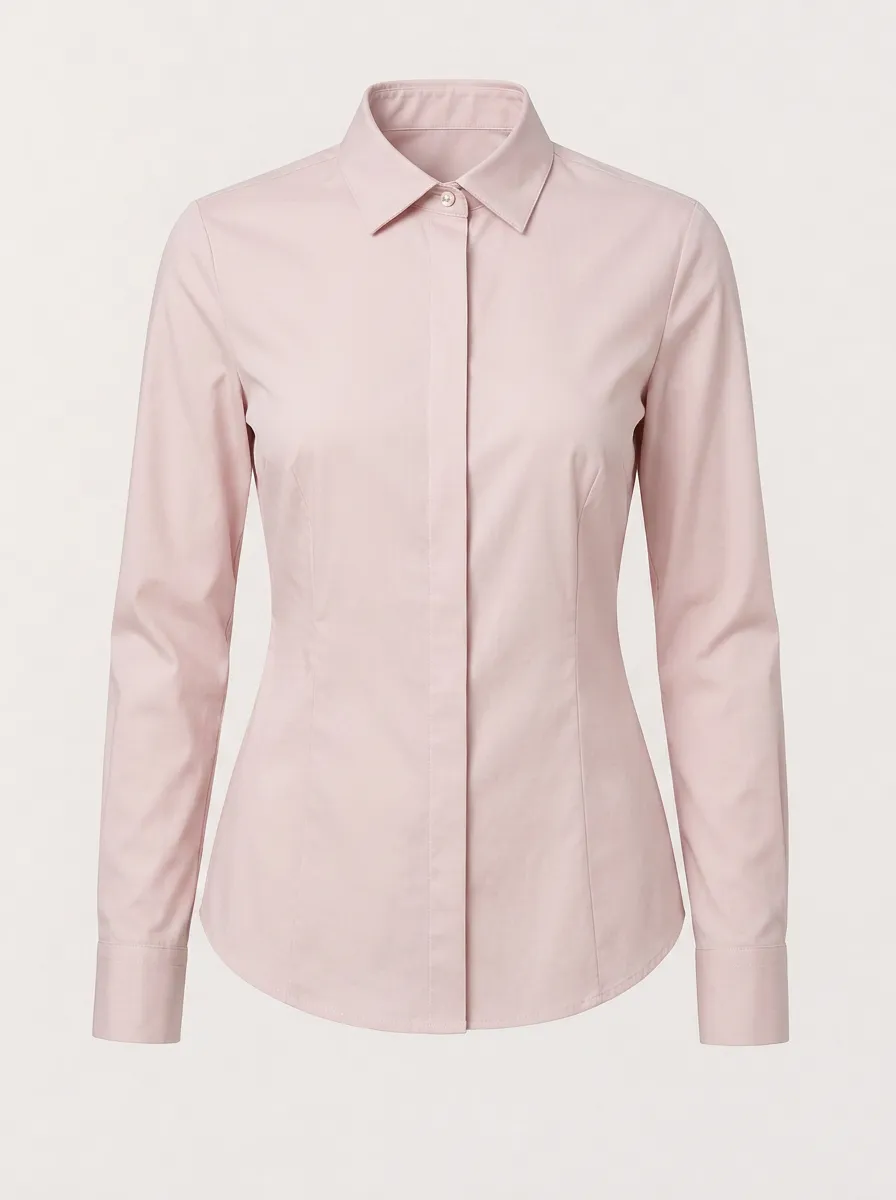 Women's Pink Solid Color Minimalist Button-Down Shirt