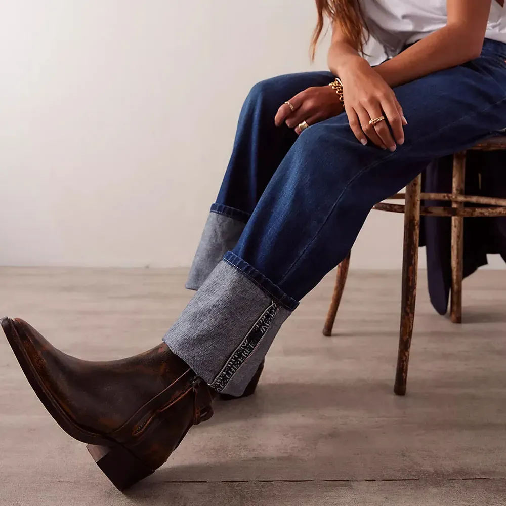 Faux-Leather Studded Zip-Up Pointed-Toe Western Boots