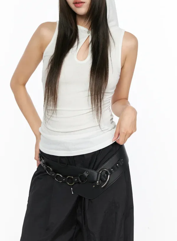 Keyhole Button Hooded Crop Sleeveless Top