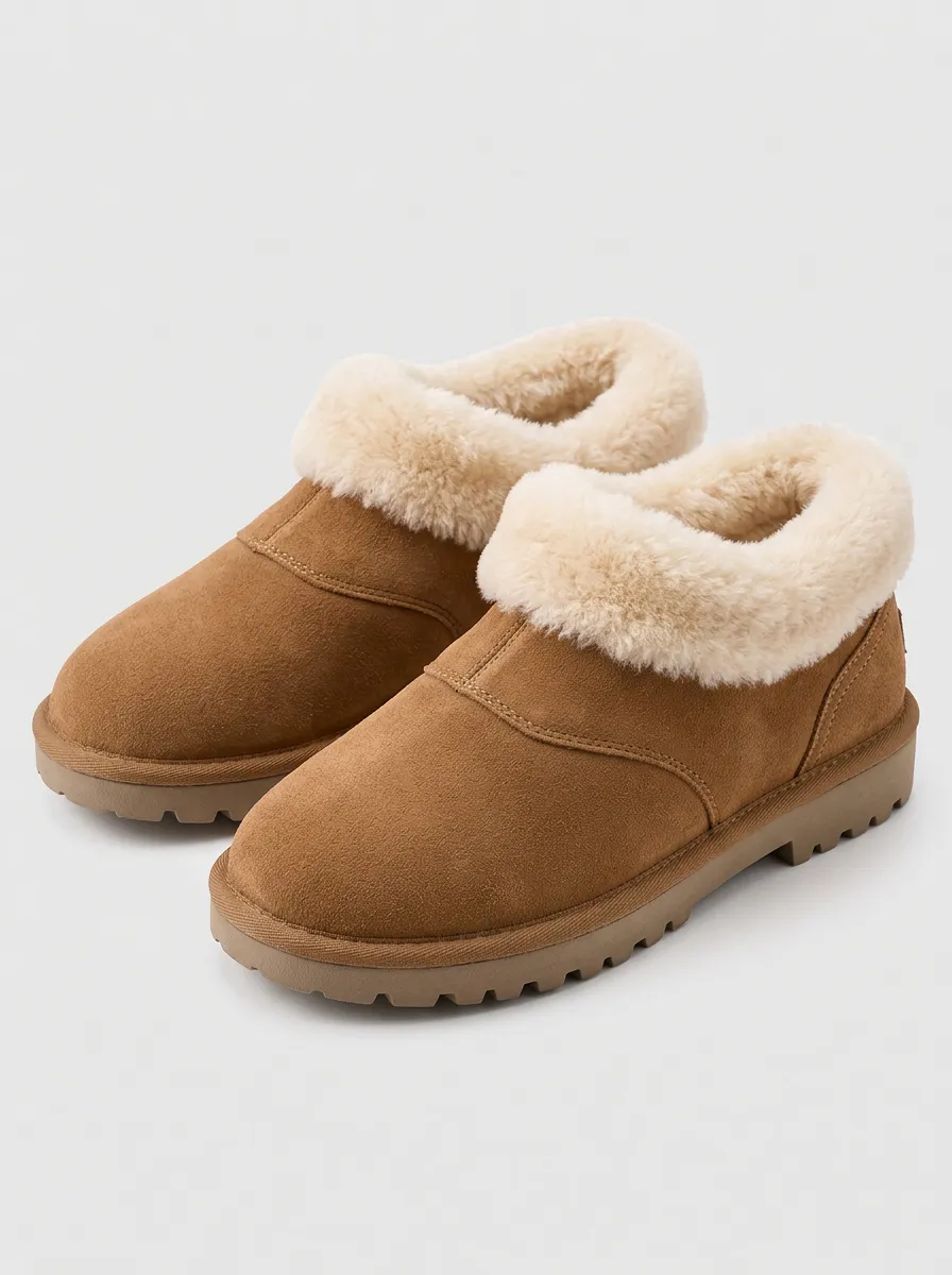 Snug Brown Faux Fur Lined Suede Look Casual Shoes