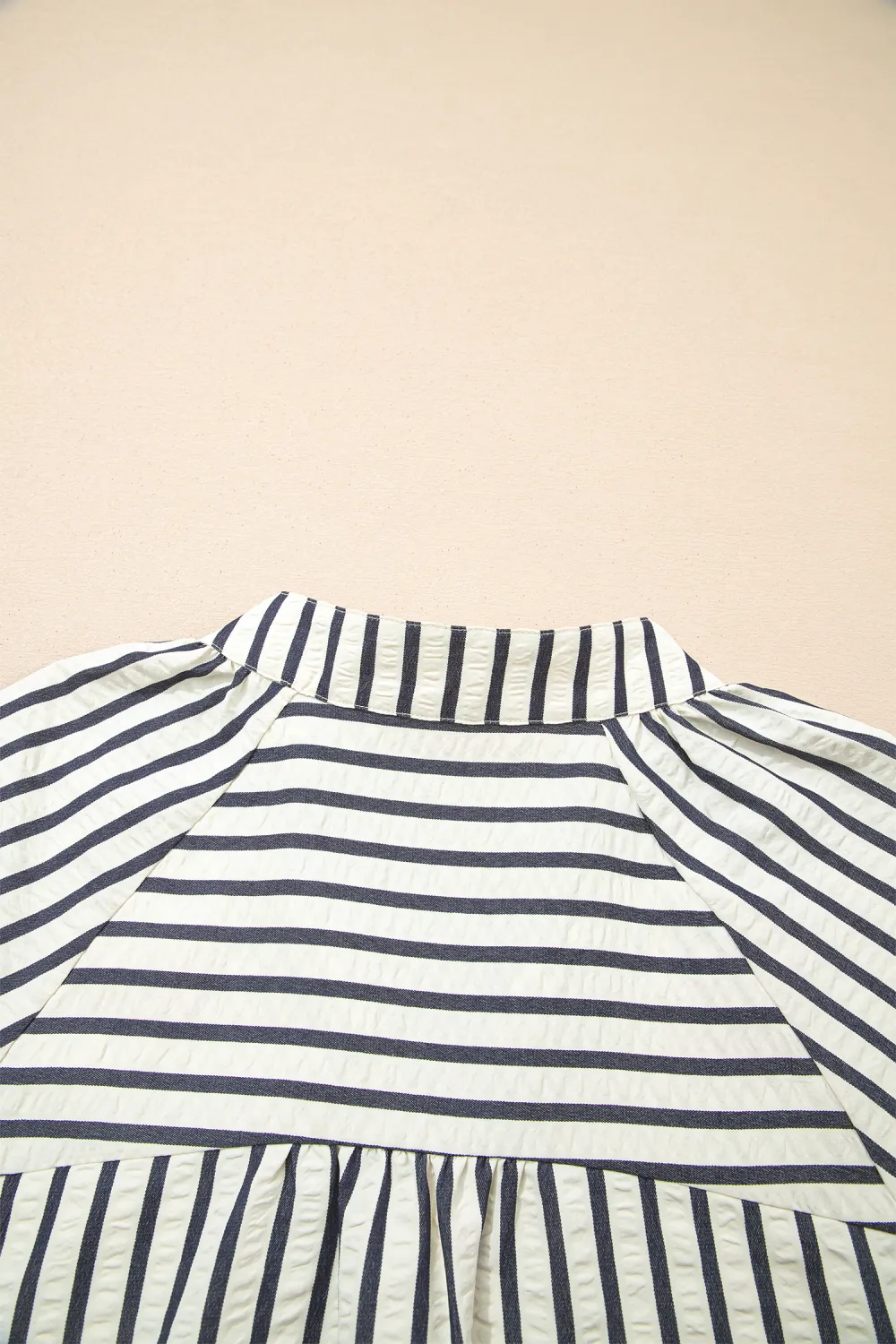 Blue Stripe Floral Embroidered Detail Blouse