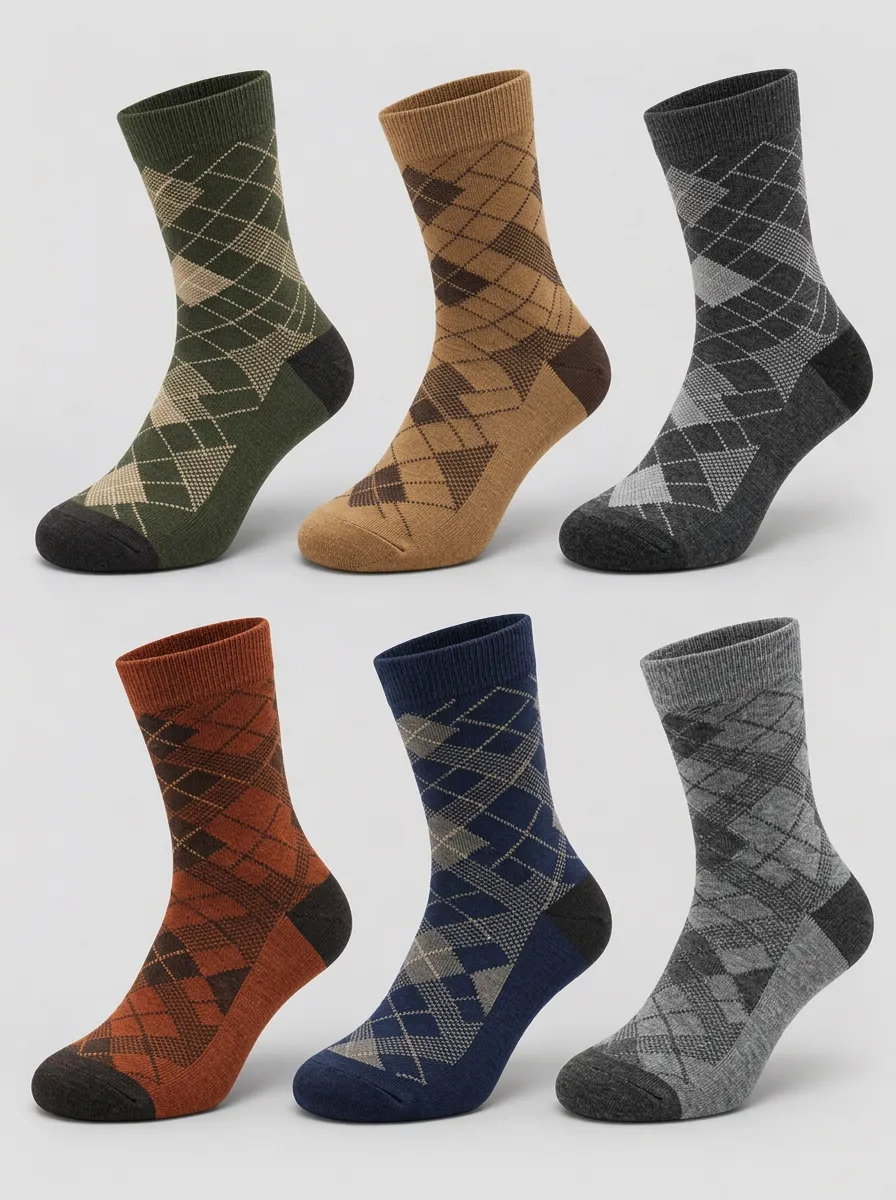 Men's Vintage Argyle Pattern Printed Socks 6-Pack