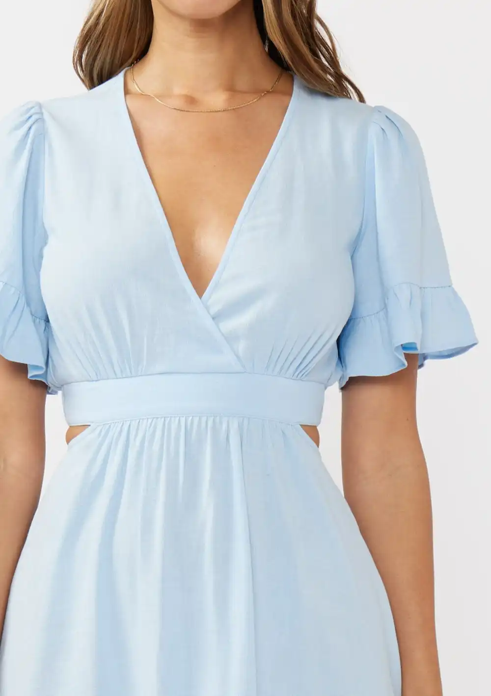 Ruffle Cutout Waist V-Neck Dress