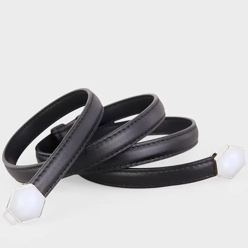 Leather Belt with Geometric Buckle