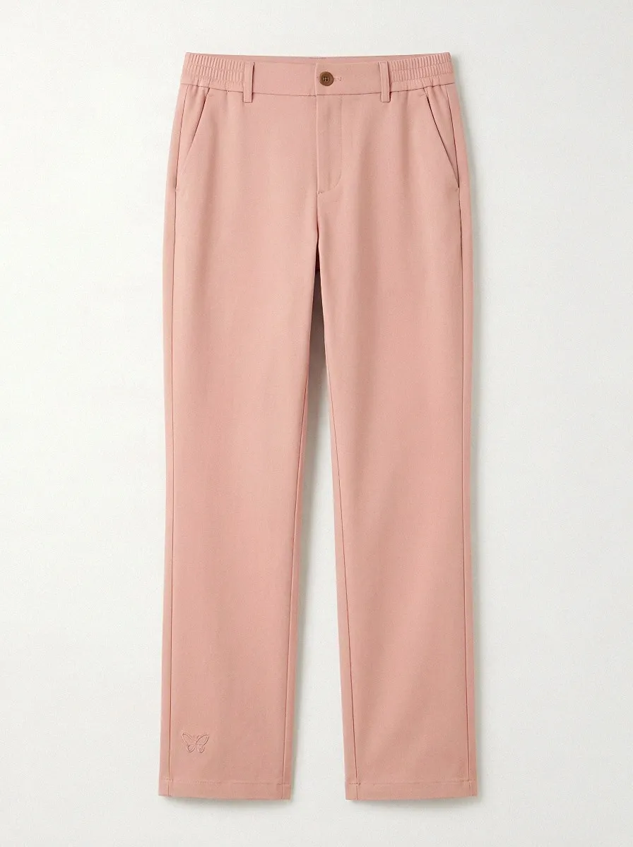 Women's Classic Comfort Butterfly Embroidered Mid Rise Straight Leg Pants