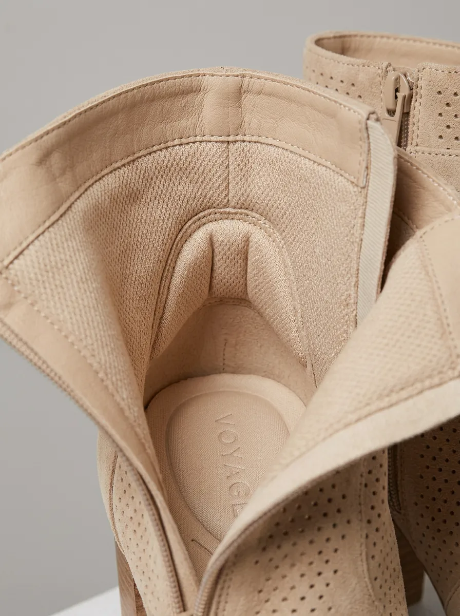 Perforated Buckle-Detail Suede-Look Women's Peep-Toe Ankle Boots
