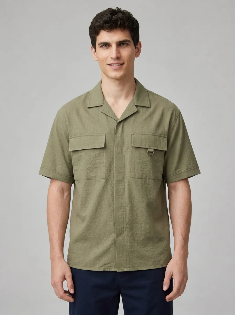 Men's Olive Green Utility Camp Collar Shirt
