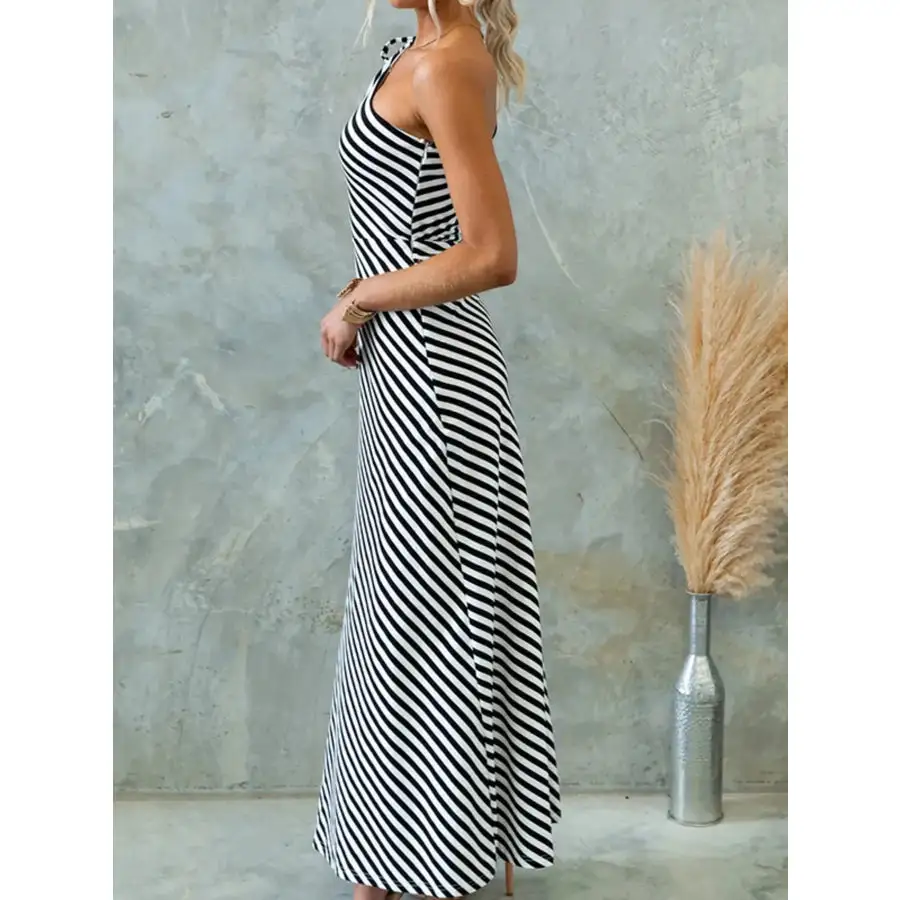 One Shoulder Striped Maxi Dress