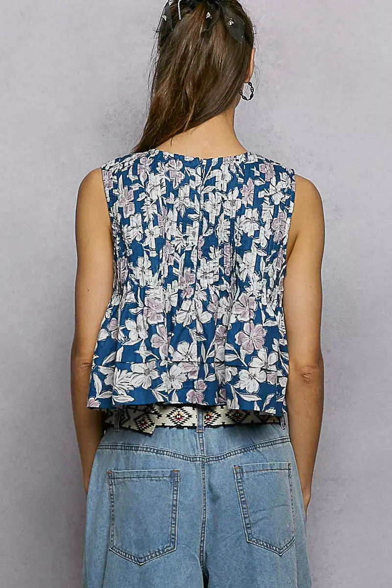Round Neck Cropped Pintuck Tank