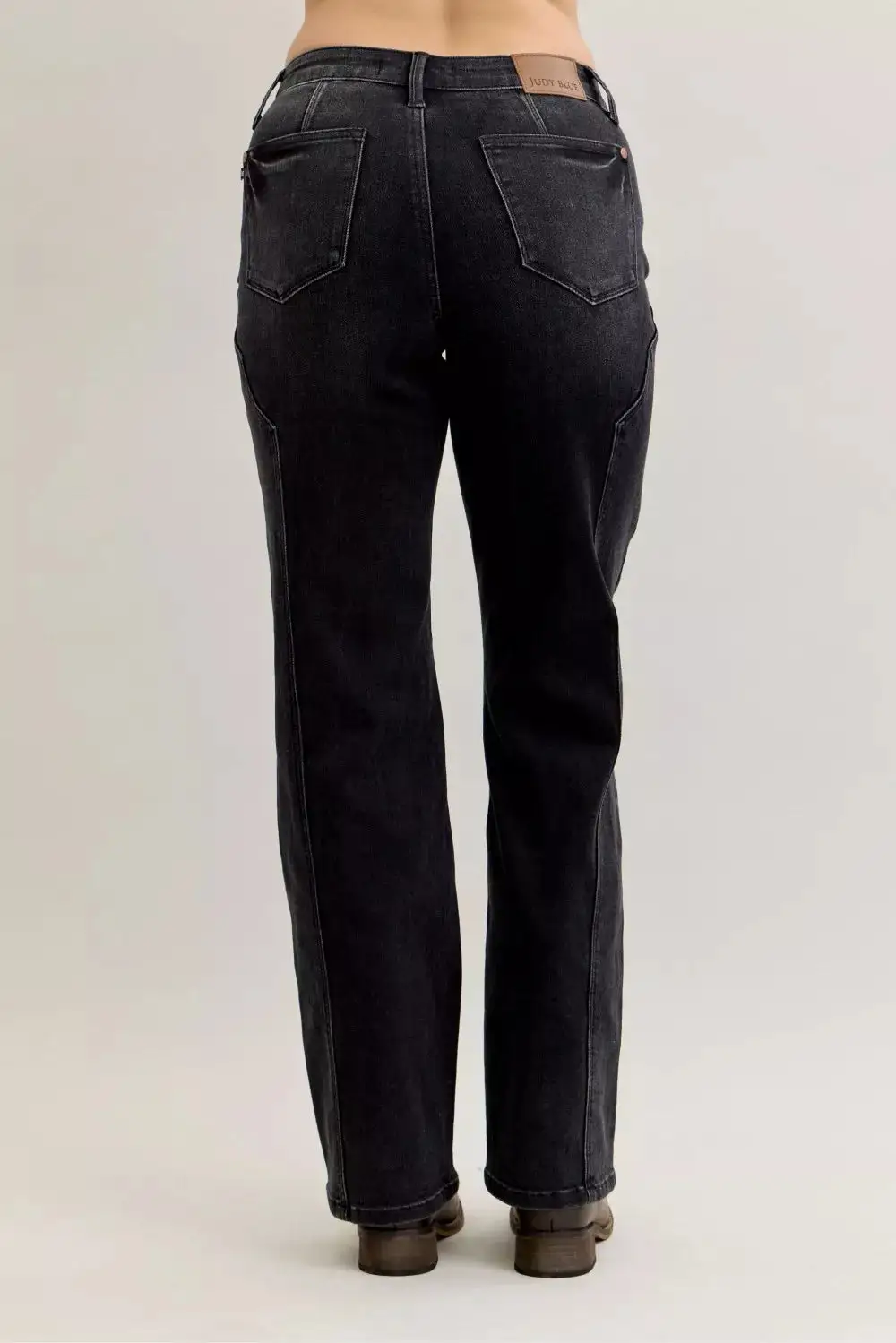 Mid Rise Straight Leg Seam Denim Jeans