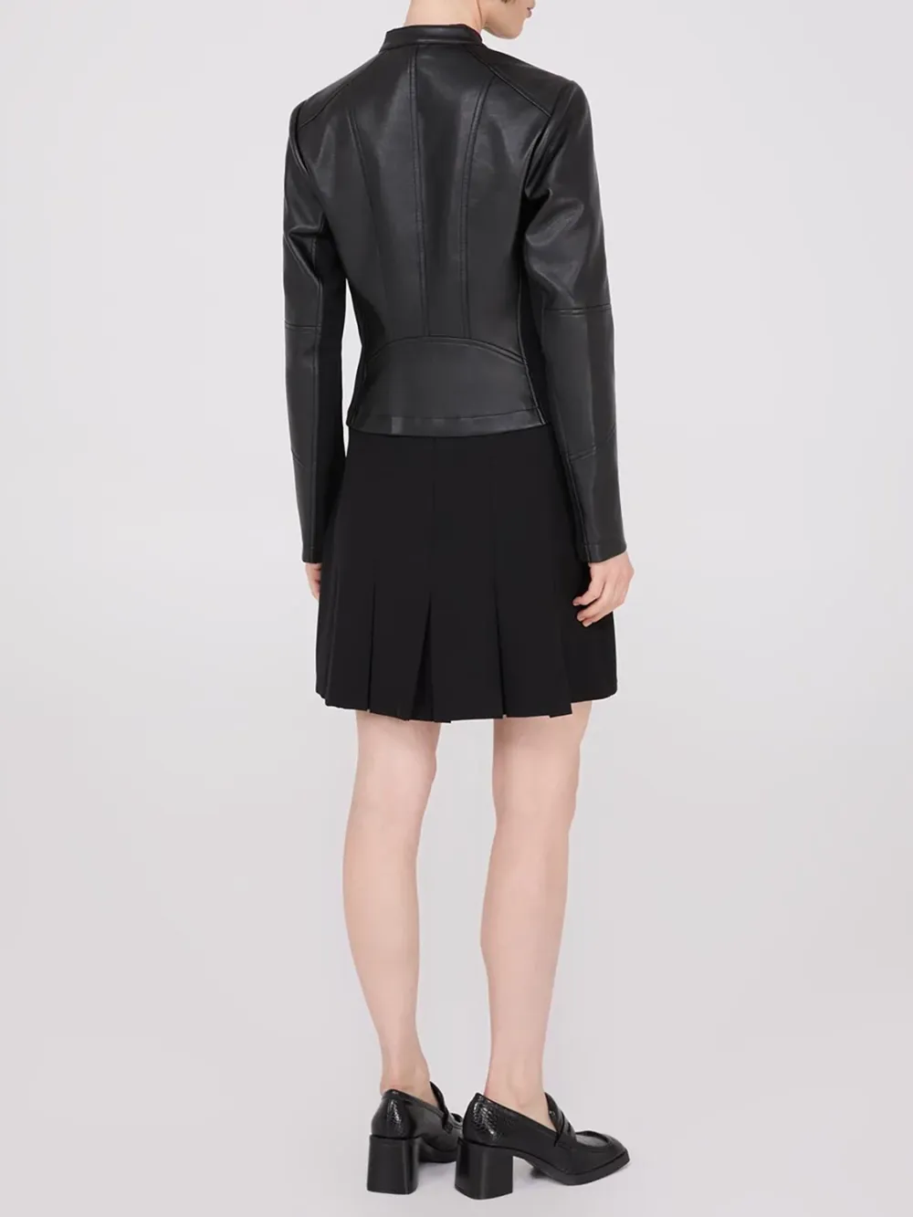 Collarless Faux Leather Coat