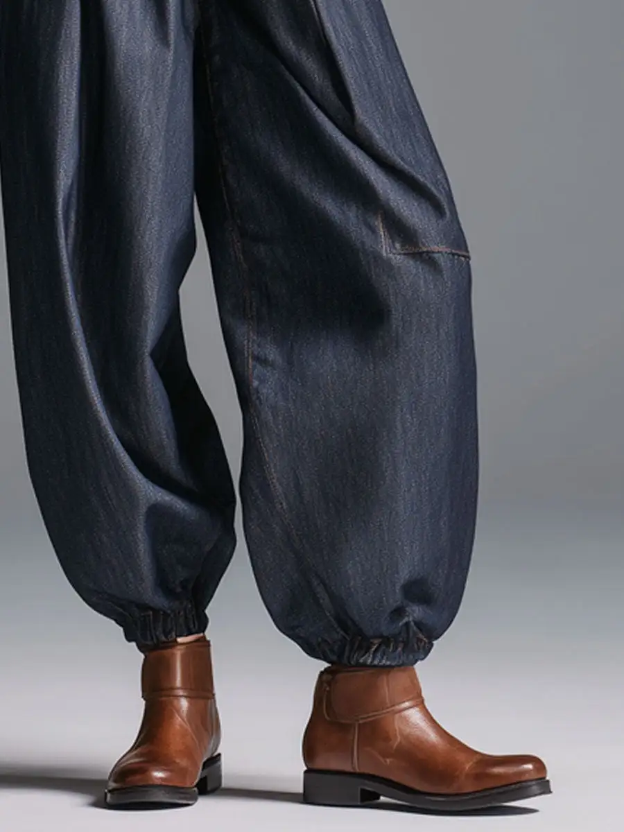 Elastic-Waist Retro Boho Jeans