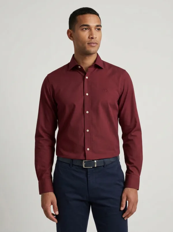 Men's Non-Iron Cotton Compass Embroidered Accent Shirt