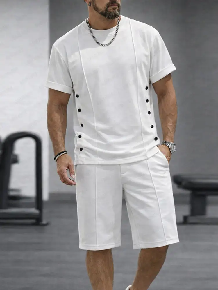 Athleisure Button Detail T-Shirt Shorts Set