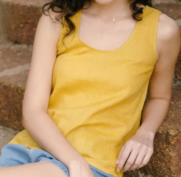 Mustard Linen Round-Neck Tank