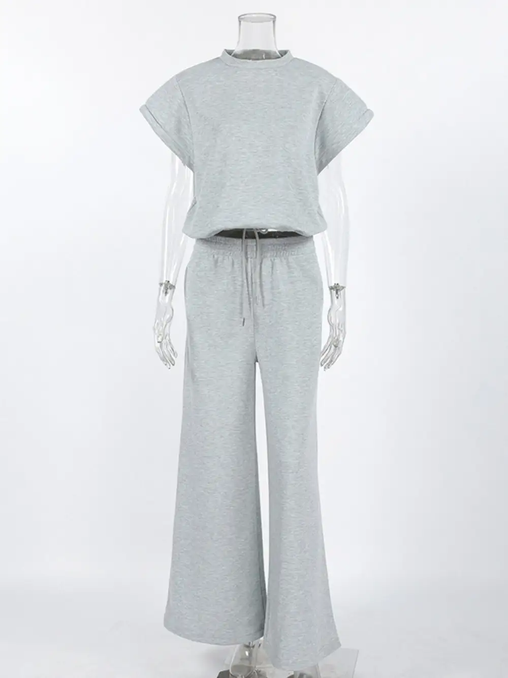 Round Neck Top And Wide Leg Pants Set