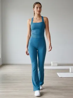 Women's Distinctive Ribbed Yoga Inspired Fitness Inspired Tank Top and Flare Pants Active Set
