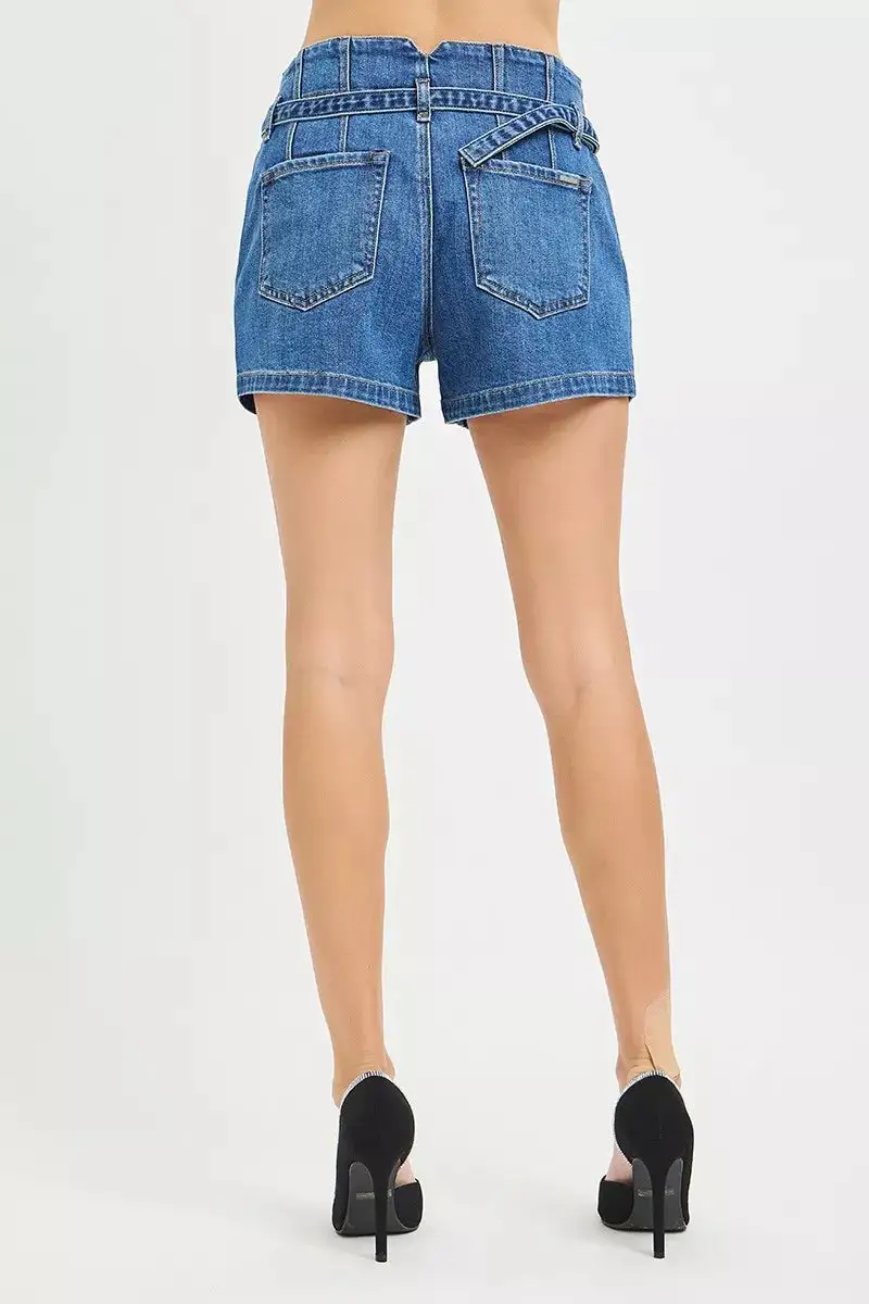 Risen Double Button Slouchy Denim Shorts with Belt