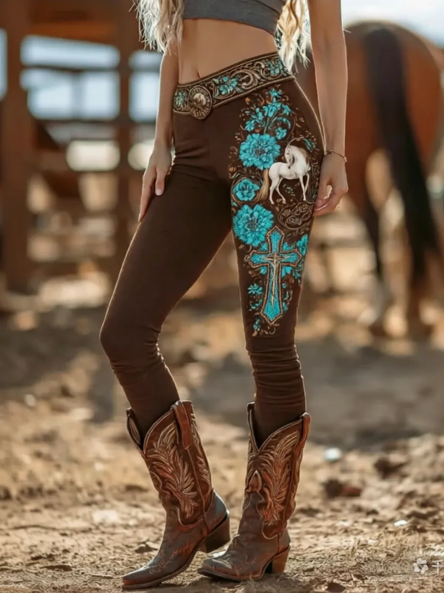 Women'S Casual Retro Western Faith Pants