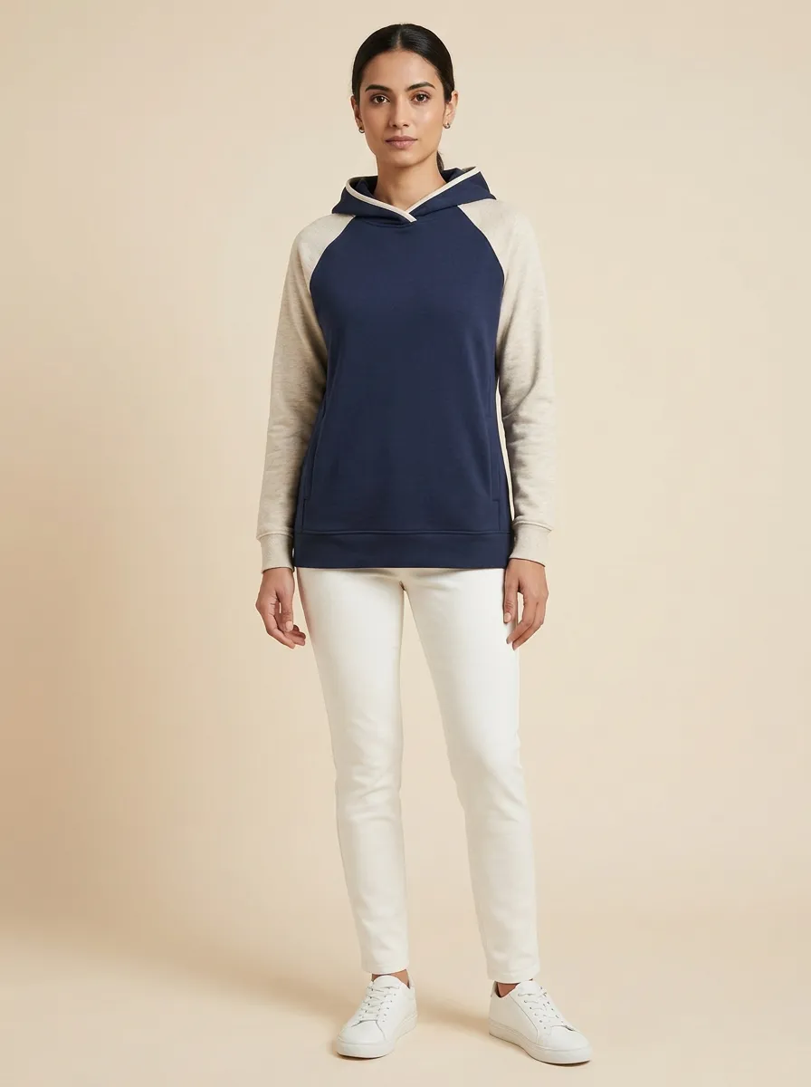 Women's Raglan Colorblock Kangaroo-Pocket Pullover Hoodie