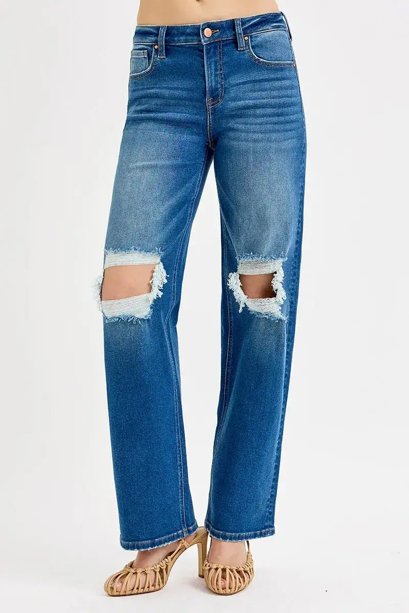 Mid Rise Distressed Denim Jeans
