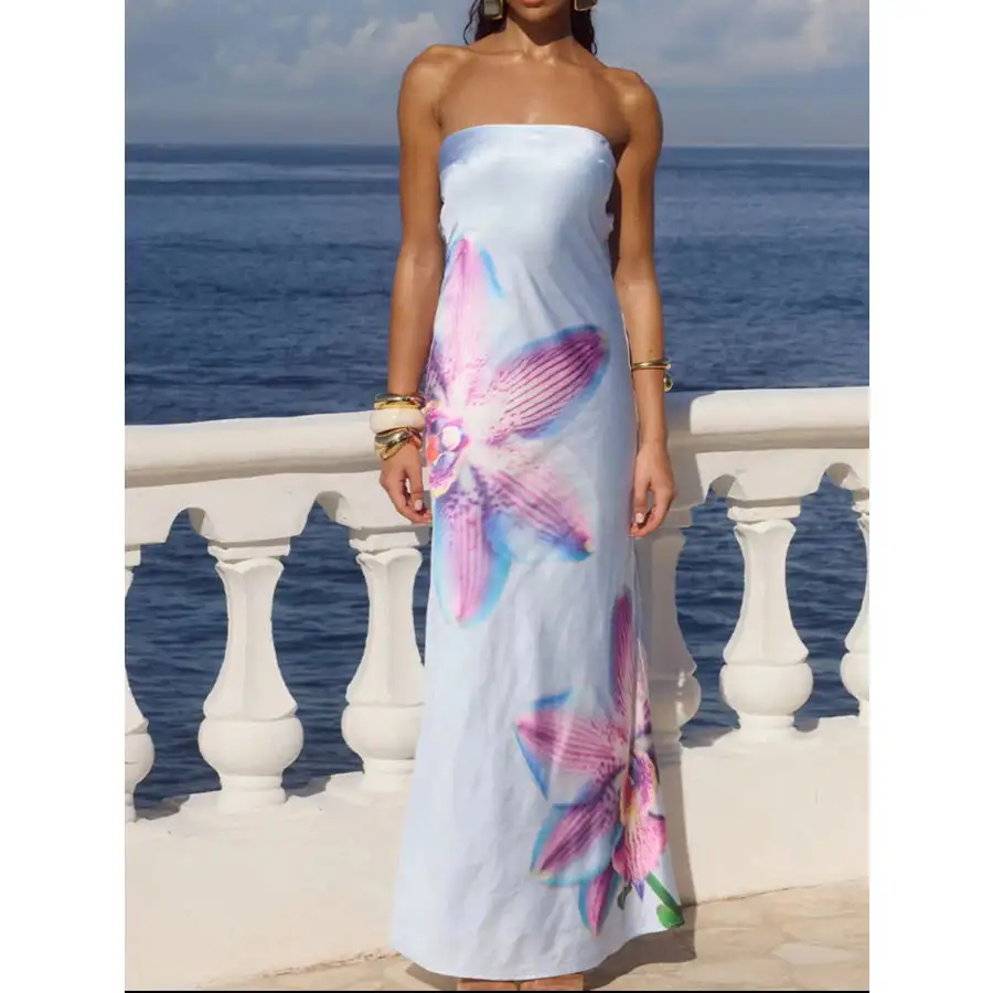 Relaxed Printed Tube Maxi Dress