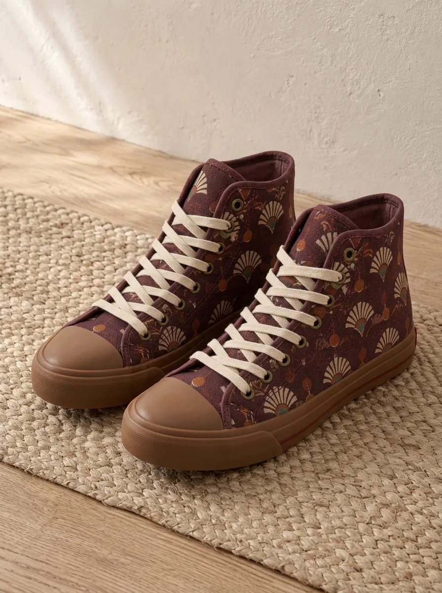 Women's Refined Vintage Fan Pattern Patterned Canvas Shoes