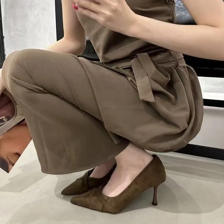 Suede Finish Pointed Toe Heels