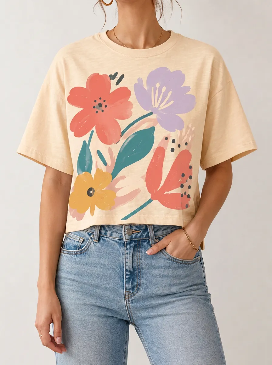 Women's Floral Art Lover Abstract Flower Printed T-shirt
