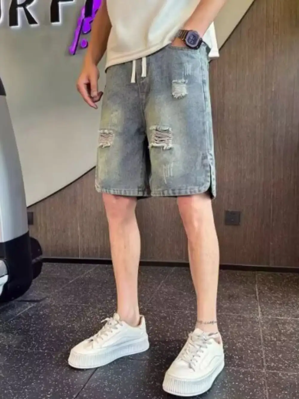 Refined Men's Full Size Distressed Denim Shorts Plus Size