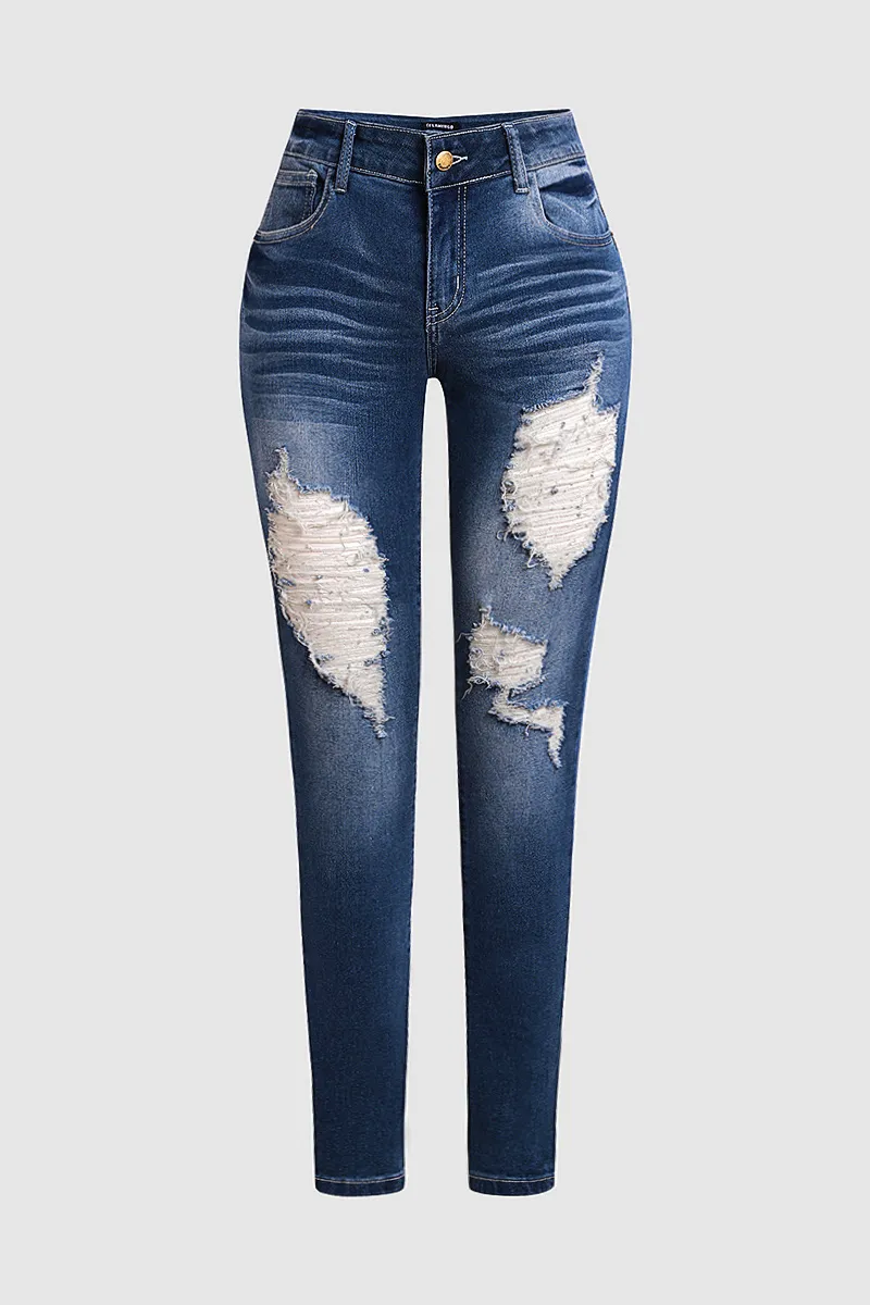Distressed Low Rise Skinny Jeans