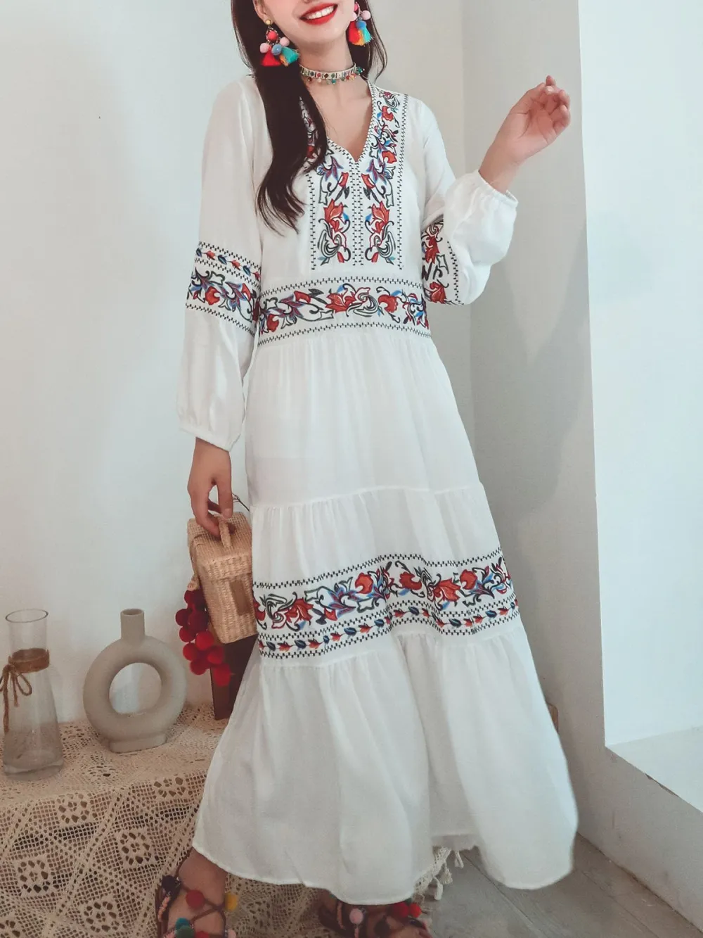Floral Embroidered Boho Maxi Dress
