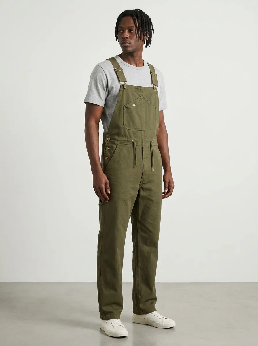 Men's Casual Utility Olive Green Cotton Overalls