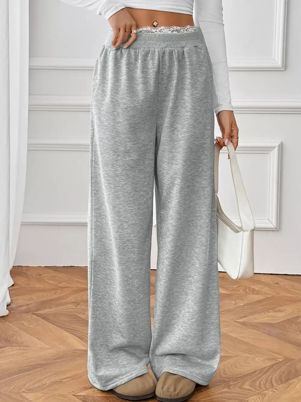 Lace Detail Wide Leg Pants