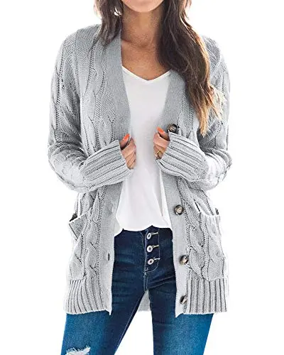 Women's Cable Knit Cardigan Long Sleeve Open Front Button Down Knitwear Sweater Coat