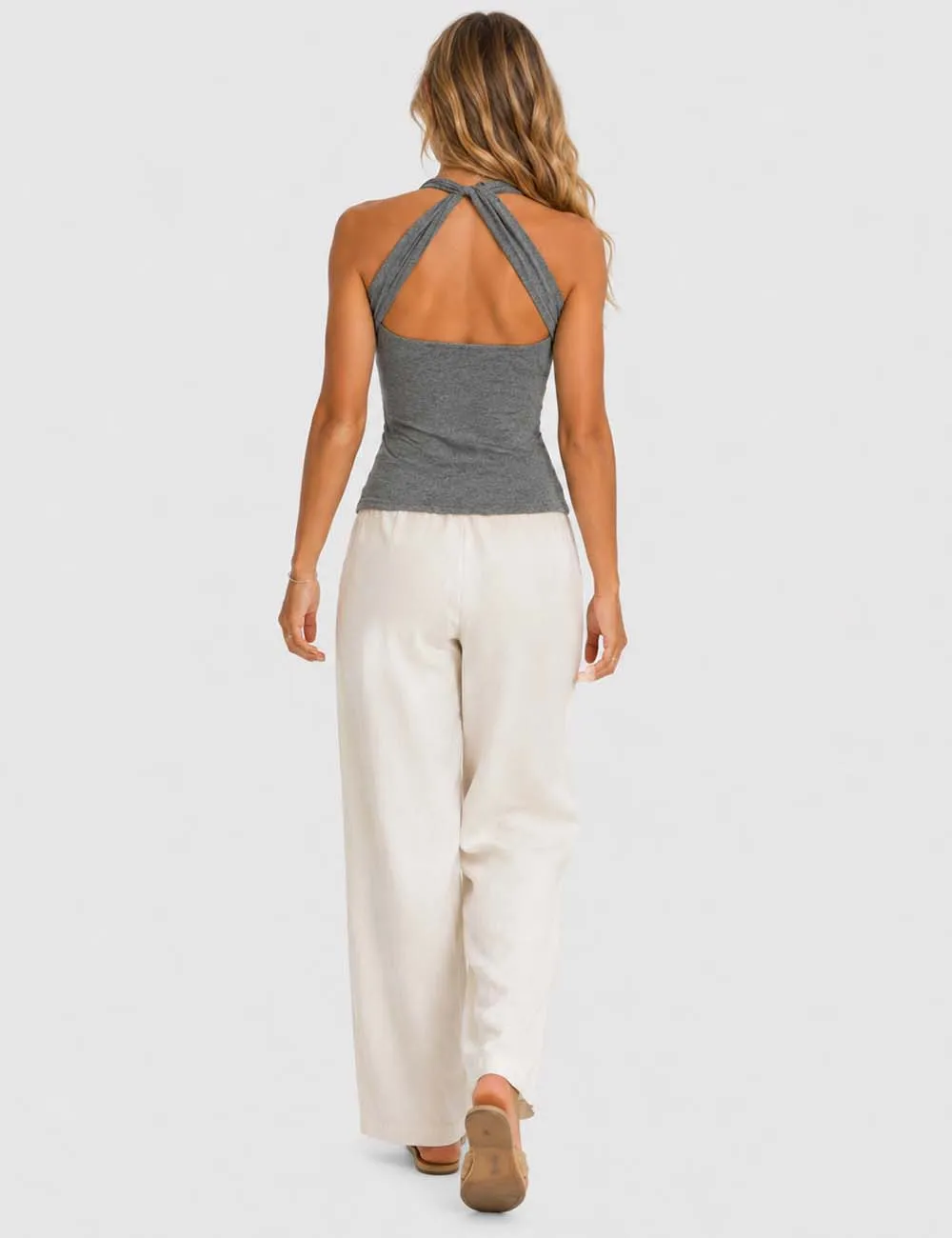 Chic Metal Stud Halter Neck Sleeveless Top