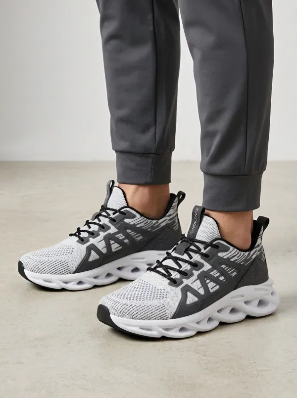 Men's Grey Sport Grey White Pattern Athletic Sneakers