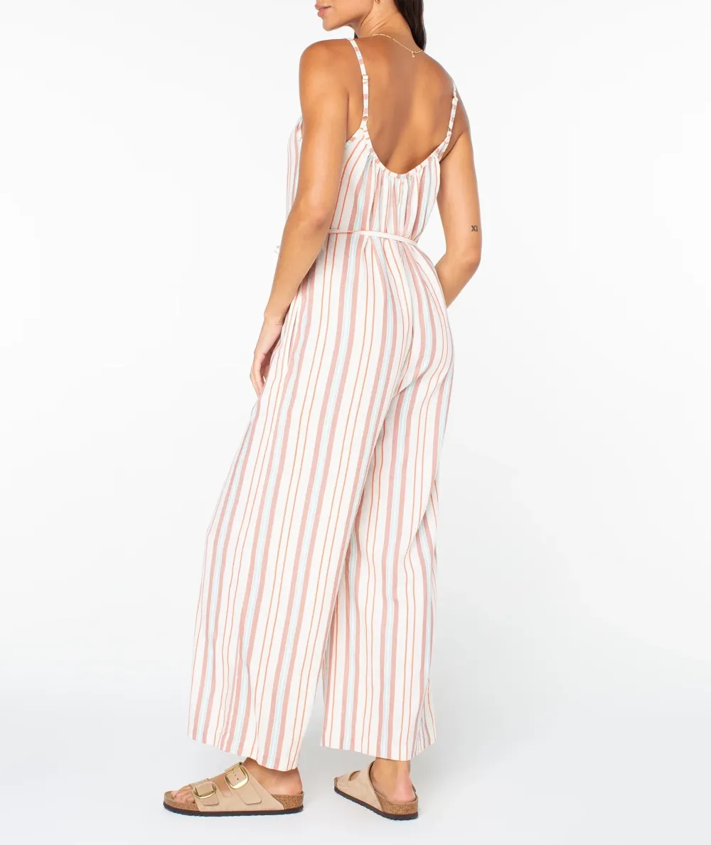 Striped Elastic Waist Cinching Long One-Piece Dress