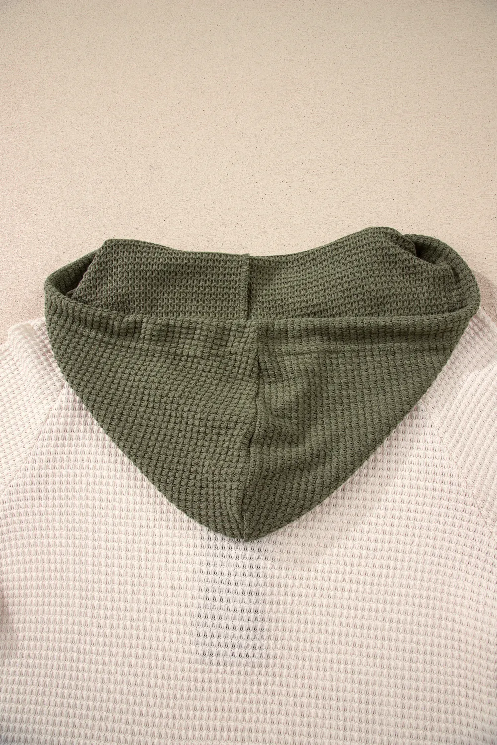 White Waffle Contrast Half Buttoned Pullover
