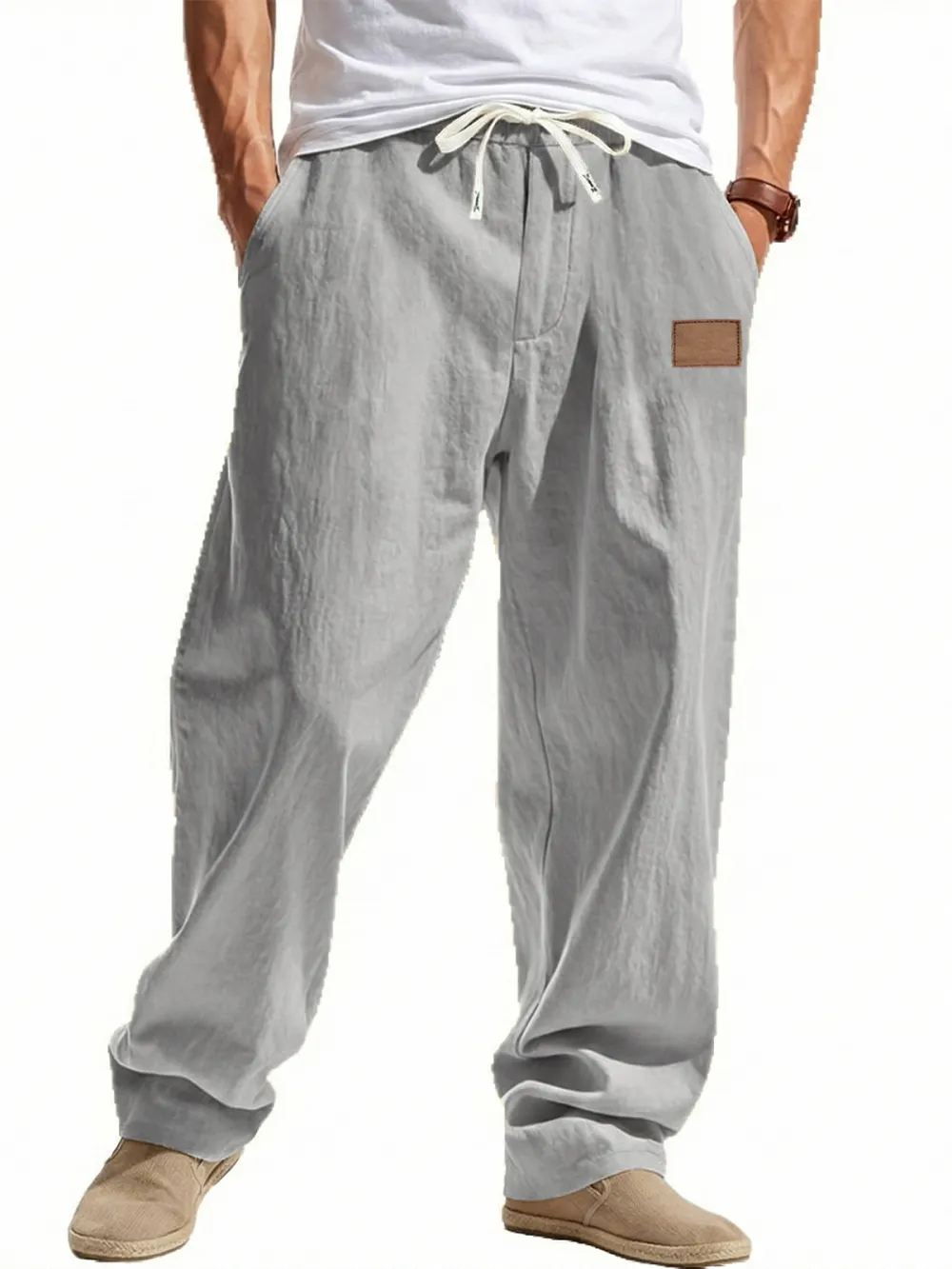 Linen Blend Wide Leg Trousers