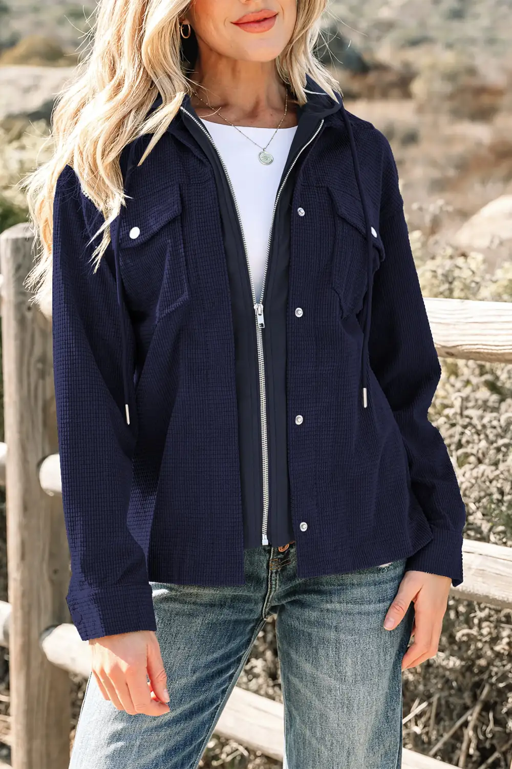 Women's Layered Thermal Knit Textured Hooded Jacket